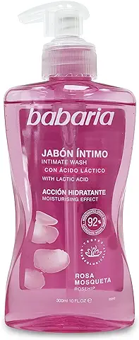Babaria - Jabón Íntimo Hidratante con Rosa Mosqueta y Ácido Láctico, Respeta el PH Íntimo, Testado Bajo Control Ginecológico, Rápida Absorción, Vegano - 300 ml