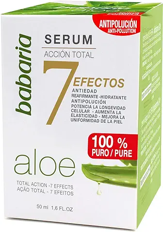 Babaria - Sérum Facial 7 Efectos Acción Total, con Aloe Vera, Antipolución, Uso Diario, 84% Ingredientes Naturales, Vegano - 50 ml  