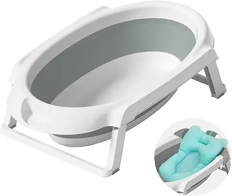 Baby Baño Bañera Bebe | Bañera Plegable Bebé para Ducha con Cojin de Baño y Patas | Es Más Fácil Bañar al Bebé, Regalo de Ducha para Bebés, Portátil Fácil de Limpiar De Recién, Gris  