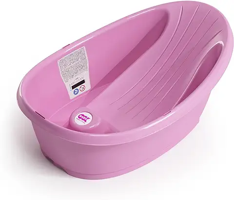 Bañera Onda Baby - Base Antideslizante, con Termómetro Digital Incorporado - Soporte Trasero en ángulo para Mayor Comodidad - Se Adapta al Inerior de la Bañera o la Ducha - Rosa  