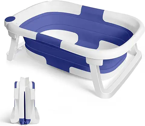 Bañera Plegable Bebé Banheira Bebe, Bañera Bebe Plegable con Patas Antideslizante para Niños Pequeños Bebé Niños Bañarse - Tapón de Agua con Sensor de Temperatura Bañera Ducha Viaje Portatil Bebe  