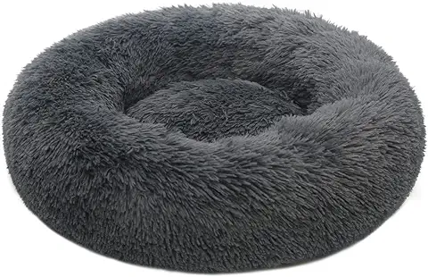 Baguuaray Cama para Mascotas, Cama para Gatos, 50 cm, Cama para Mascotas, Mullida, de Felpa, Redonda, Suave, Antideslizante, Lavable, Cama para Mascotas (M~Gris Oscuro)  