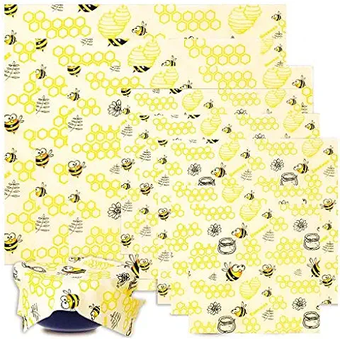 BALFER® Envolturas de Alimentos Cera de Abejas(8 Piezas), Papel de Cera de Abeja Mantiene Alimentos Fresco para Sándwich, Queso, Frutas etc. Reutilizable Envolver,Lavables,Eco Friendly, Zero Waste.