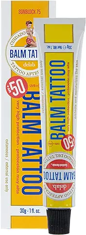 Balm Tattoo Sunblock +75 - Crema Solar para Tatuajes de 30 g - Alta Protección UVA + UVB con SPF 50+ - Hidrata y Regenera la Piel - Sin Parabenos ni Colorantes  