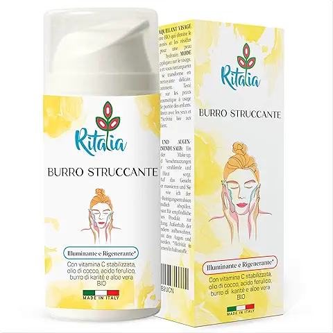 BALSAMO DESMAQUILLADOR FACIAL con Ingredientes ORGÁNICOS de Ritalia® BALSAMO DESMAQUILLANTE Elimina Eyeliner y Mascara Waterproof. CLEANSING BALM Limpiador Iluminante y Purificante  