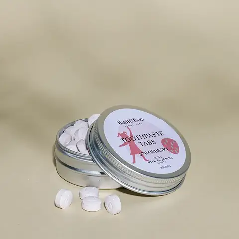 BAM&BOO Pastillas de Pasta Dientes | Niños | 80 Pastillas | Pastillas Dentales Naturales con Flúor (450ppm) | Sin Plástico, Vegano y Ecológico  