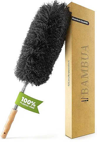BAMBUA Plumero Telescópico – Recogepolvo Efectivo con Microfibra Especial – Mango de Bambú – Fabricado en Bambú Moso – Premium – Limpiador de Polvo para una Limpieza Sostenible (140 cm)  