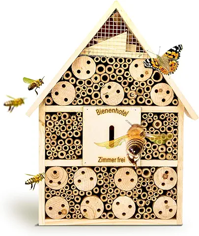 Bambuswald© Hotel para Insectos 28,5x9x39 cm | Hotel para Abejas, Refugio para Insectos, Materiales Naturales, Naturaleza Viva y Protección de Especies para el Hogar - casa de Protección de Insectos  