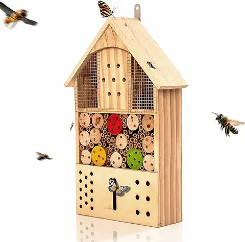 Bambuswald© Hotel para Insectos 43,5 x 24 x 9 cm | Hotel para Abejas, Refugio para Insectos, casa para Insectos, Materiales Naturales Naturaleza Viva y Protección de Especies para el Hogar  