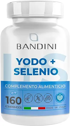 Bandini® IODIUM 225 mcg + SELENIO 100 mcg - 160 Comprimidos - Complemento Alimenticio Yoduro de Potasio KI + Selenio Metionina - Alta Absorción Alta Dosis, 100% Vegano, Libre de OMG - Bandini Pharma  
