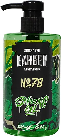 BARBER MARMARA Gel de Afeitado para Hombre nº 78 – Gel de Afeitado Transparente para Hombre, 500 ml, para un Afeitado Preciso de los Contornos de la Barba, Deslizamiento óptimo, Enfría la piel  