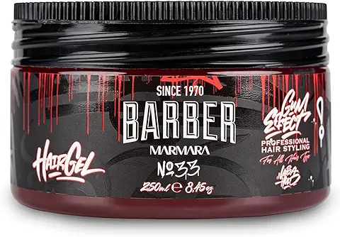 BARBER MARMARA No.33 - Gel de Peinado para Cabello, 250 ml, para Hombre, Agarre Fuerte, sin Pegamento y sin Residuos, sin Alcohol, Aroma Fresco, gel para el Pelo, Aspecto Húmedo, Efecto goma  