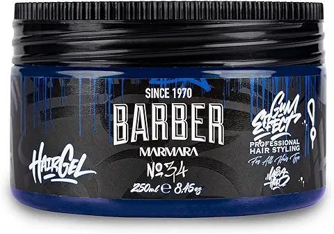 BARBER MARMARA No.34 - Gel de Peinado para Cabello, 250 ml, para Hombre, Agarre Fuerte, sin Pegamento y sin Residuos, sin Alcohol, Aroma Fresco, gel para el Pelo, Aspecto Húmedo, Efecto goma  