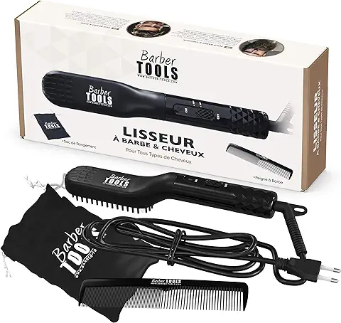 Barber Tools - Plancha para Barba 2 en 1 – Cepillo Alisador para Barba y Cabello Diseñado para los Hombres – Peine para el Cuidado del Cabello y el Cuidado de la Barba – Temperatura Ajustable  