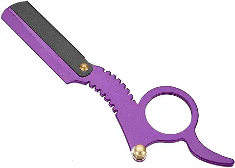 Barbero de Afeitar, Navaja Retra Clásica con Borde Recto + Mango de Madera, Cuchillas Intercambiables, Set de Estilismo Multifunción para Hombre Cuchilla de Afeitar Tradicional (Purple)  