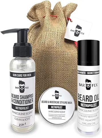 BarFex Kit Barba Esencial ● Aceite, Cera Fijacion Fuerte, 2en1 Champu & Acondicionador  