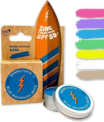 Barreltopia Protector Solar Facial SPF 50 + Zinc Crema Surf Colores - Bloqueador Solar Facial 50 - Sun Zapper Waterproof Eco Natural (Azul)  