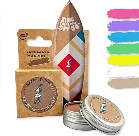 Barreltopia Protector Solar Facial SPF 50 + Zinc Crema Surf Colores - Bloqueador Solar Facial 50 - Sun Zapper Waterproof Eco Natural (Marrón)  