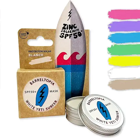 Barreltopia Protector Solar Facial SPF 50 + Zinc Crema Surf Colores - Bloqueador Solar Facial 50 - Sun Zapper Waterproof Eco Natural (Blanco)  