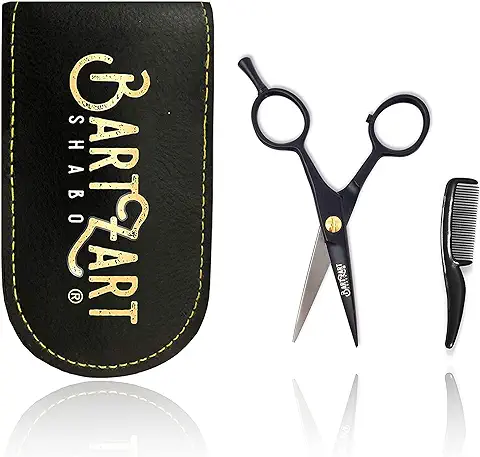 BartZart Shabo Tijeras de Barba Pequeñas con Peine para Barba Incl. Estuche, Tijeras de Barba para Hombres I para el Cuidado de la Barba para Usuarios de Bigote I Tijeras Afiladas Pequeñas, Negro  