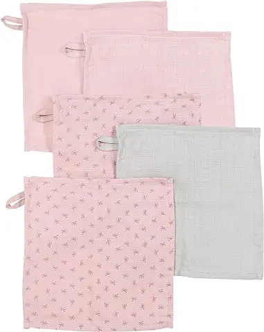 Baumann Roba GmbH Organic Lil Planet 306140G226 - Juego de 5 Manoplas de Baño (muselina, Algodón Orgánico, 25 x 25 cm), Color rosa y Malva  
