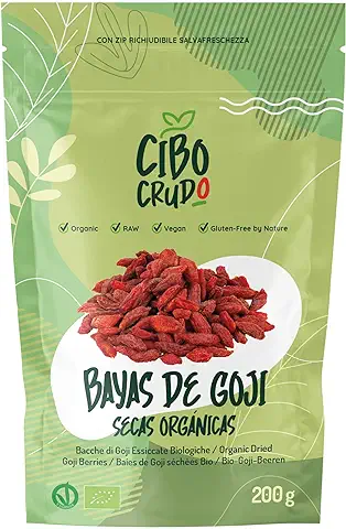 Bayas de Goji Ecológicas - 200g. Bayas de Goji Secadas al Sol sin Aditivos ni Azufre. Frutos Secos Ricos en Vitaminas Energéticos y Antioxidantes. Goji Berries.  