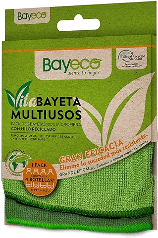 Bayeco - Vitabayeta Multiusos - Bayeta Microfibra Ecológica Fabricada con un 53% de hilo Reciclado - Máxima Limpieza solo con agua - 45 x 35 cm - Pack Multiusos 2 Unidades  