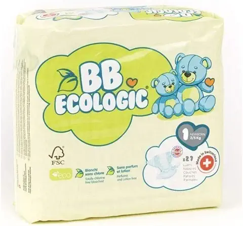 BB Ecologic - Pañales Ecológicos 2 a 5 kg, Talla 1  