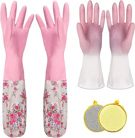 BDSHUNBF 2 Pares Guantes de Limpieza de Hogar, Largos Guantes de Goma, Guantes de Cocina de Reutilizables Impermeables, para Cocina, Jardín, Limpieza, para Hombre y Mujer(L)  
