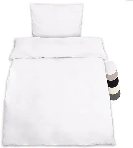 Beautissu Julie Juego de Ropa de Cama de Algodón 135x200 cm – con Funda de Edredón 135x200 cm y Funda de Almohada 80x80 cm para Todas Las Temporadas – Blanco  