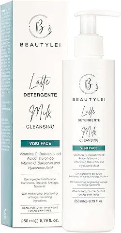BEAUTYLEI Leche Limpiadora Facial Ecológica | Vitamina C Ácido Hialurónico Bakuchiol Avena | Desmaquillante Hidratante Antiedad Nutritivo Purificador Espinillas Acné | Todo tipo de piel MADE IN ITALY  