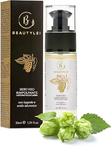 BEAUTYLEI | Suero Antiarrugas Facial Rellenador ORGÁNICO | Contorno de Ojos y Labios, Nasolabial | Ácido Hialurónico y Lúpulo | Inodoro, Anti Edad, Anti Manchas | 98% Origen Vegetal | MADE IN ITALY  