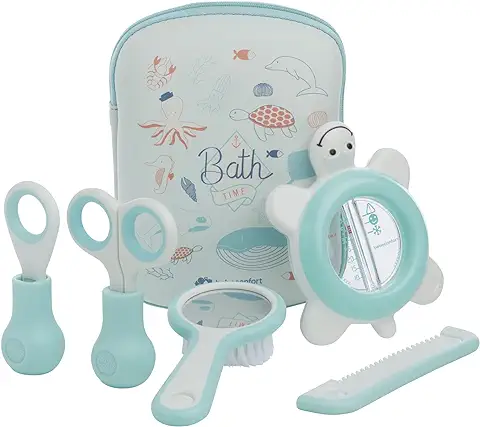 Bebeconfort neceser de aseo para bebé, kit de cuidado del recién nacido con termómetro, tijeras, cortaúñas, peine y cepillo para bebés, idea de regalo para recién nacidos, color Water World (Azul)