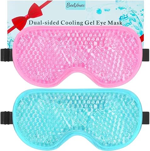 BeeVines Máscara de Gel para Ojos, Máscaras de Hielo para Dormir Hinchados para Hombres y Mujeres, Compresas Frías y Calientes para Post Cirugía, Hinchazón, Alergias, Sinusitis, Migrañas (Azul y Rosa)  