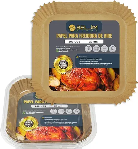 BELJAM - Pack 100 uds Papel Freidora de Aire Cuadrado, Ecofriendly, Accesorios Freidora de Aire, Papel Air Fryer (20CM 100UDS)  