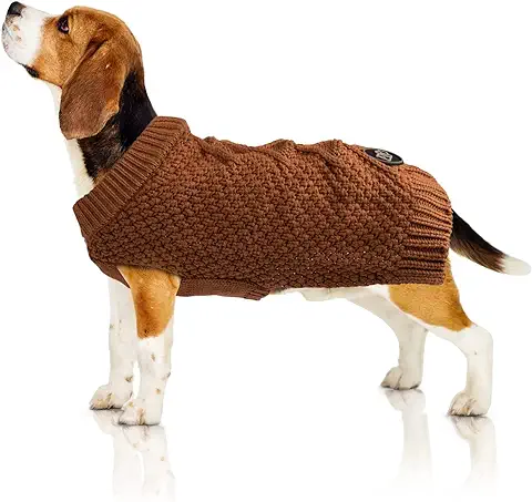 Bella & Balu Jersey para Perros con Patrón de Punto Trenzado, XXS, Marrón, Jersey para Perros en Frío, Cálido y Suave para Alto 100% Algodón  