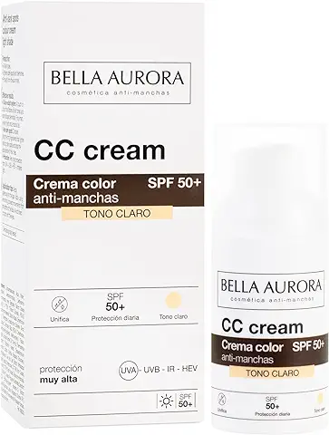 Bella Aurora Crema Facial con Color SPF 50+, 30 ml | CC Cream para Todo Tipo de Piel | Protector Solar Anti-Manchas | CC CREAM Tono Claro  
