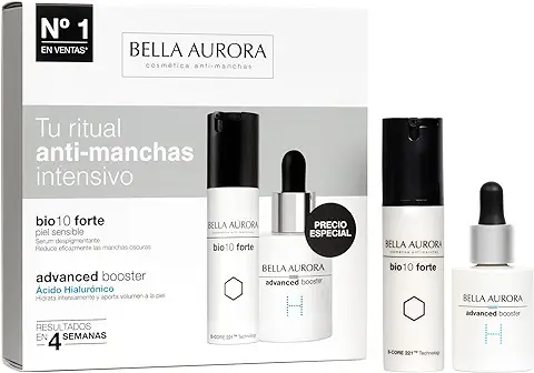 BELLA AURORA - Pack Antimanchas Intensivo, Bio10 Forte Piel Sensible 30 ml + Advanced Booster Ácido Hialurónico 30 ml, SPF20, Tratamiento Antiarrugas, Antioxidante e Hidratante  