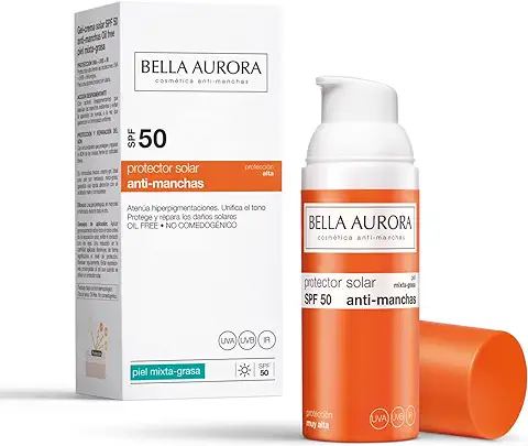 Bella Aurora Protector Solar SPF 50+ Facial Anti-Manchas Piel Mixta Grasa, 50 ml | Crema Protección del Sol Cara | Bloqueador Solar  