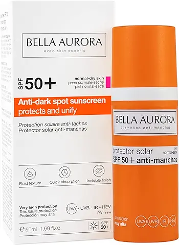 Bella Aurora Protector Solar SPF 50+ Facial Anti-Manchas Piel Normal Seca, 50 ml | Crema Protección del Sol Cara | Bloqueador Solar  