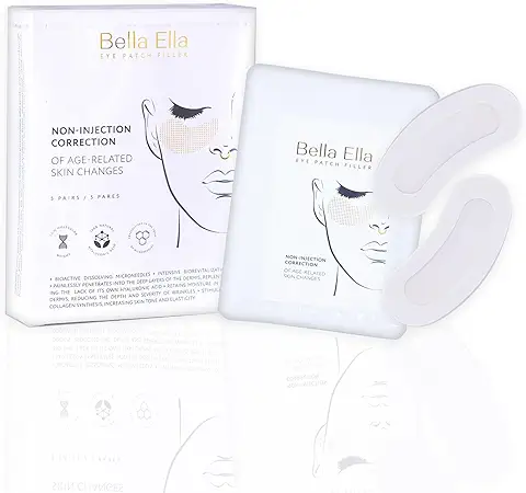 Bella Ella Microneedle Eye Patches, Parches Antiarrugas, Máscara para ojos con ácido Hialurónico, Parches para ojos Hinchados y Ojeras, Líneas Finas, Arrugas, Líneas de Sonrisa, 5 Pares (10 Piezas)  