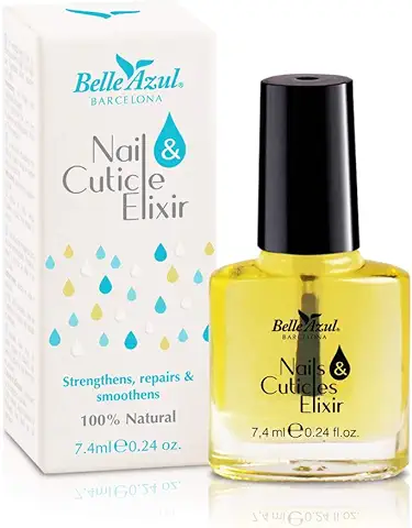 Belle Azul Nail Cuticle Elixir - Aceite para Cutículas - Endurecedor y Reparador de Uñas - Nutre, Regenera, Fortalece & Acelera el Crecimiento - 6 Aceites Naturales-Básico Hidratante Manicura/7,4ml  