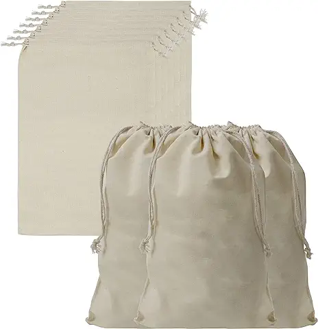 BELLE VOUS Bolsa Tela Algodón Muselina para Guardar Productos con Cordel (Pack de 10) 30 cm de Largo x 20 cm de Ancho - Bolsas Reutilizables Fruta, Vegetales – Bolsa Compra Ecológica  