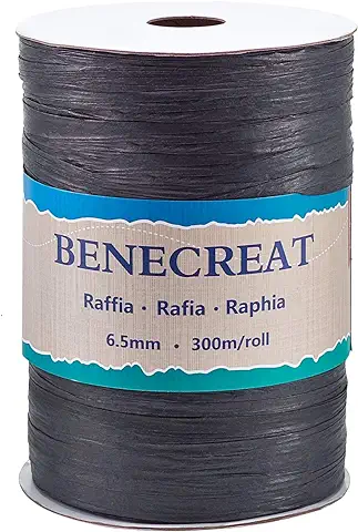 BENECREAT 300m 6.5mm Cinta de Rafia Cinta de Papel Craft Negro Cuerda de Rafia para Embalaje de Regalo, Flor, Decoración de Tejido de Artesanía  
