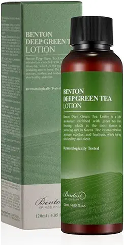 Benton Deep Green Tea Face Moisturizer 4.05 Fl.oz | Loción Facial Hidratante de Té Verde Coreano | Hidratante Nutritiva para Pieles Grasas y Sensibles | Hidratante y Refrescante para Pieles con Acné  