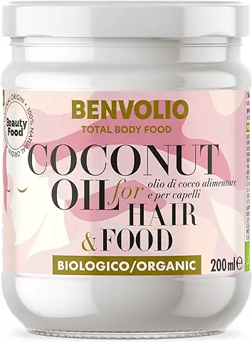 BENVOLIO - Aceite de Coco Para el Cabello Orgánico Bio Total Body Food | 200ml | Protector Térmico Pelo & Mascarilla Pelo | Fortalece y Hidrata | Para Cabello Rizado y Seco | Coconut Oil Hair  