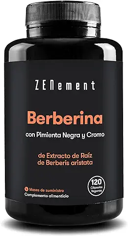 Berberina, 120 Cápsulas Veganas | con Pimienta Negra y Cromo para una mejor absorción | El mejor extracto de Berberis Aristata | 500 mg | Sin Gluten, Sin GMO | Zenement