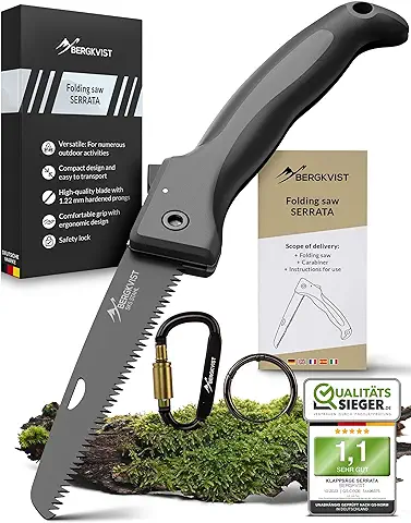 BERGKVIST Sierra Plegable SERRATA - Sierra de mano Ergonómica para Jardín y Cortar Madera, Plástico y más con una hoja Resistente de Acero al Carbono Inoxidable de 41,2 cm  