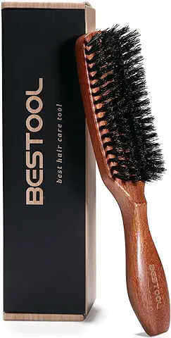 BESTOOL Cepillo para el Pelo, Cerdas de Jabalí, para Mujeres, Hombres, Niños, para Desenredar y Peinar, Cerdas Naturales para Cabello fino y Fino, Cepillo de Barba (Rojo Marrón)  