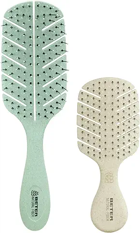 Beter - Pack Cepillos de Pelo Natural Fiber - Cepillo Antitirones + Mini Cepillo, Ideal para Viaje - Sostenibles y Recicables, 2 Items  